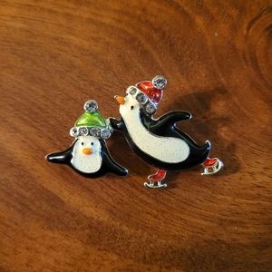 Holiday Two Skating Penguin pin